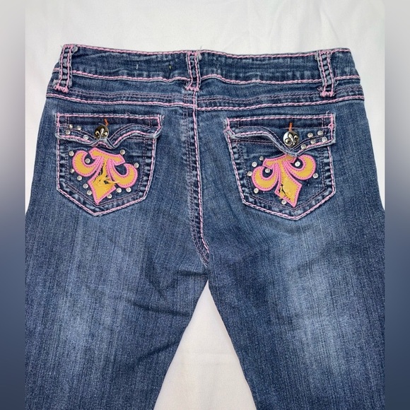 Miss Chic Vintage Size 7 Dark Wash Pink Accent Low Rise Skinny Jeans - Picture 12 of 12